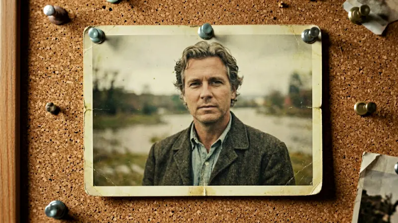 Faded vintage photograph pinned to a corkboard