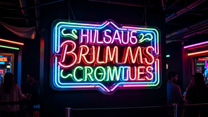 Vibrant neon sign in a dimly lit entertainment venue