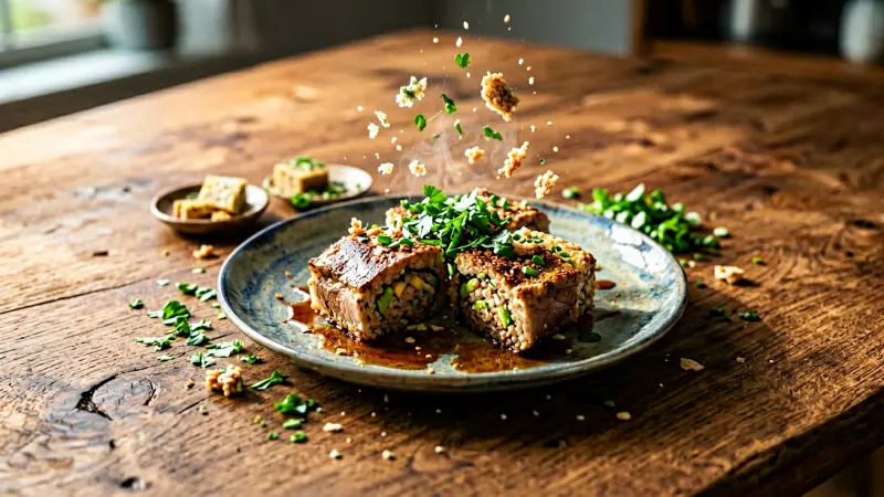 Decomposing food item on wooden table