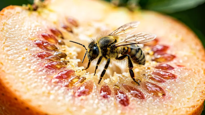 Magnified view of insect in fruit pulp
