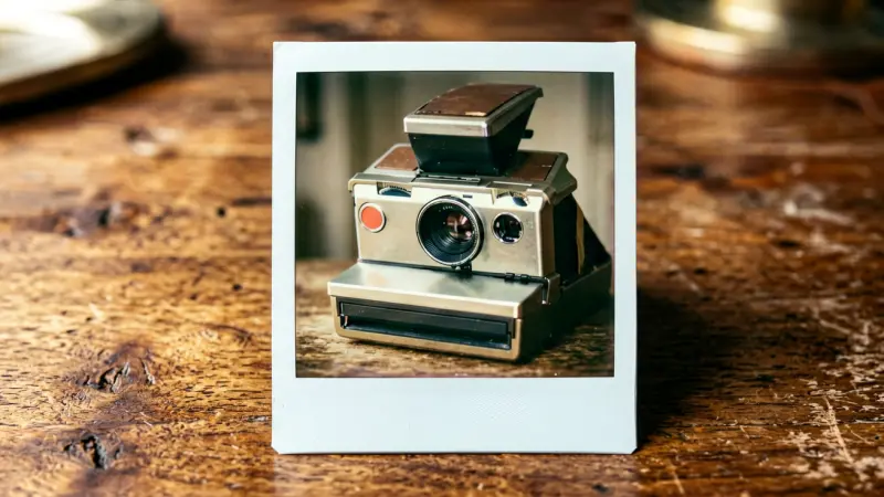 Vintage polaroid photo on a wooden table