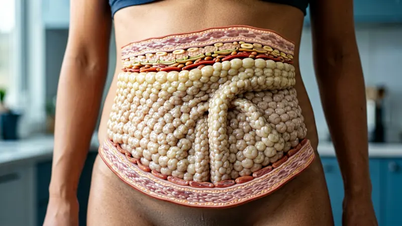 Schematic diagram of abdominal adipose tissue layers