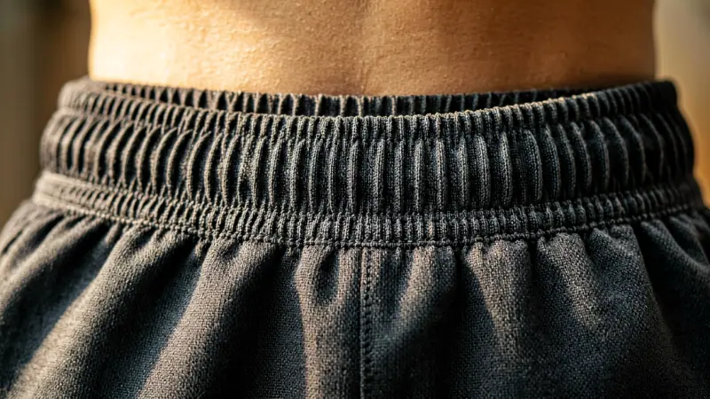 Close-up of tight elastic waistband on fabric