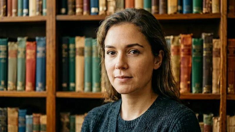 Blurred background of a library bookshelf with old books