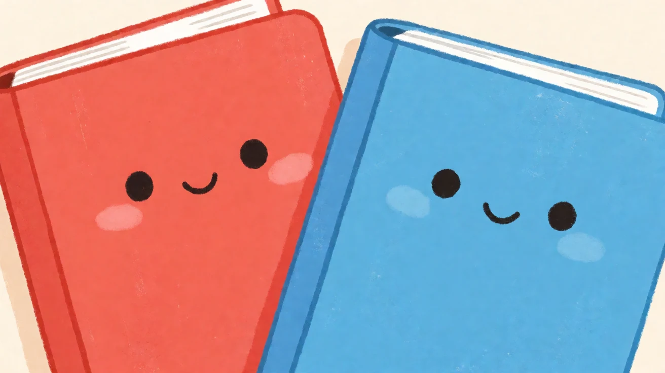 Red and blue school folders placed side by side to show the two most common color associations for the number five