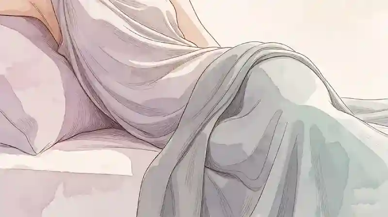 Close-up of a lower back and hip area on a soft grey blanket